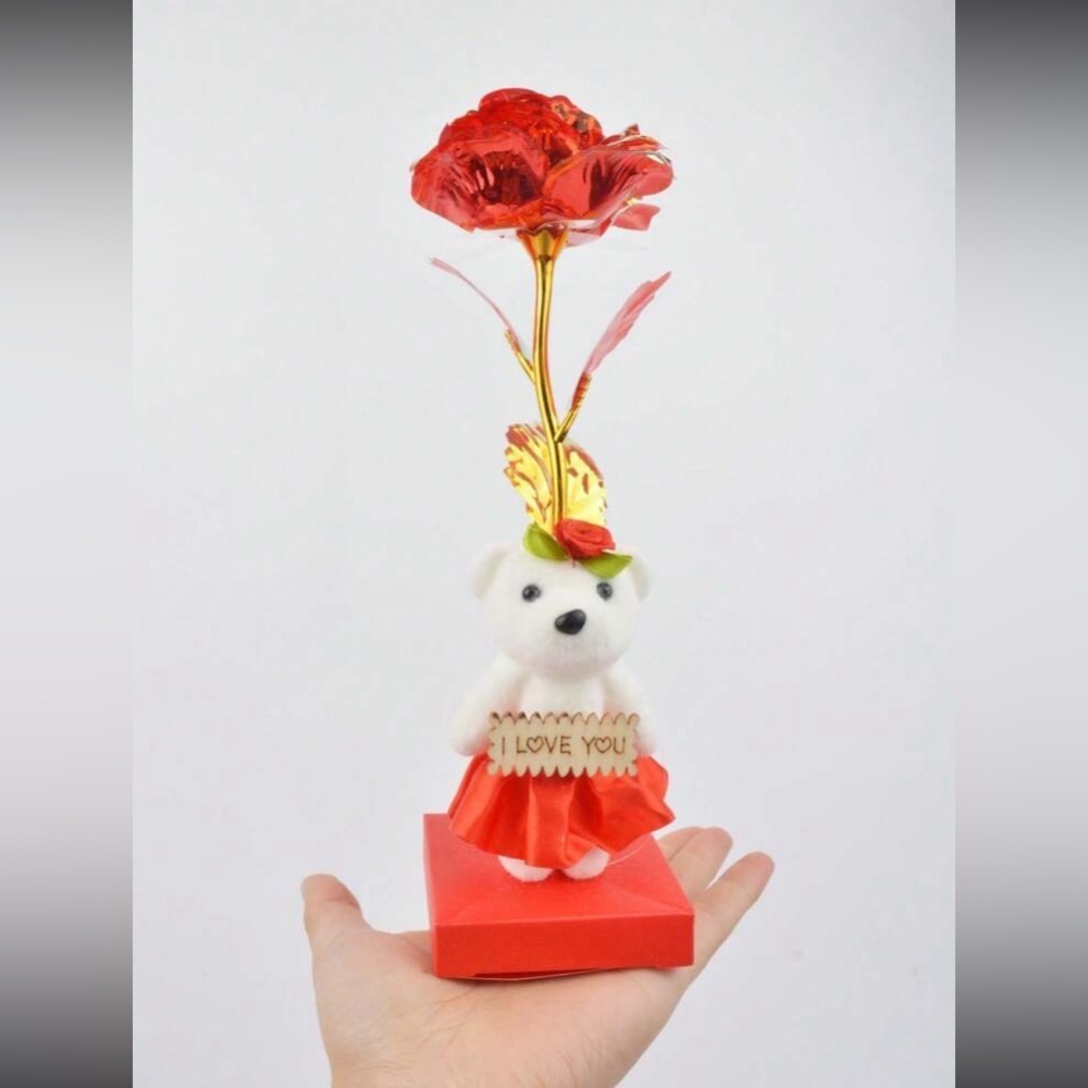 1PC 9.05 inch Box-Packed Rose with Teddy Bear for Valentine's Day Mother's Day